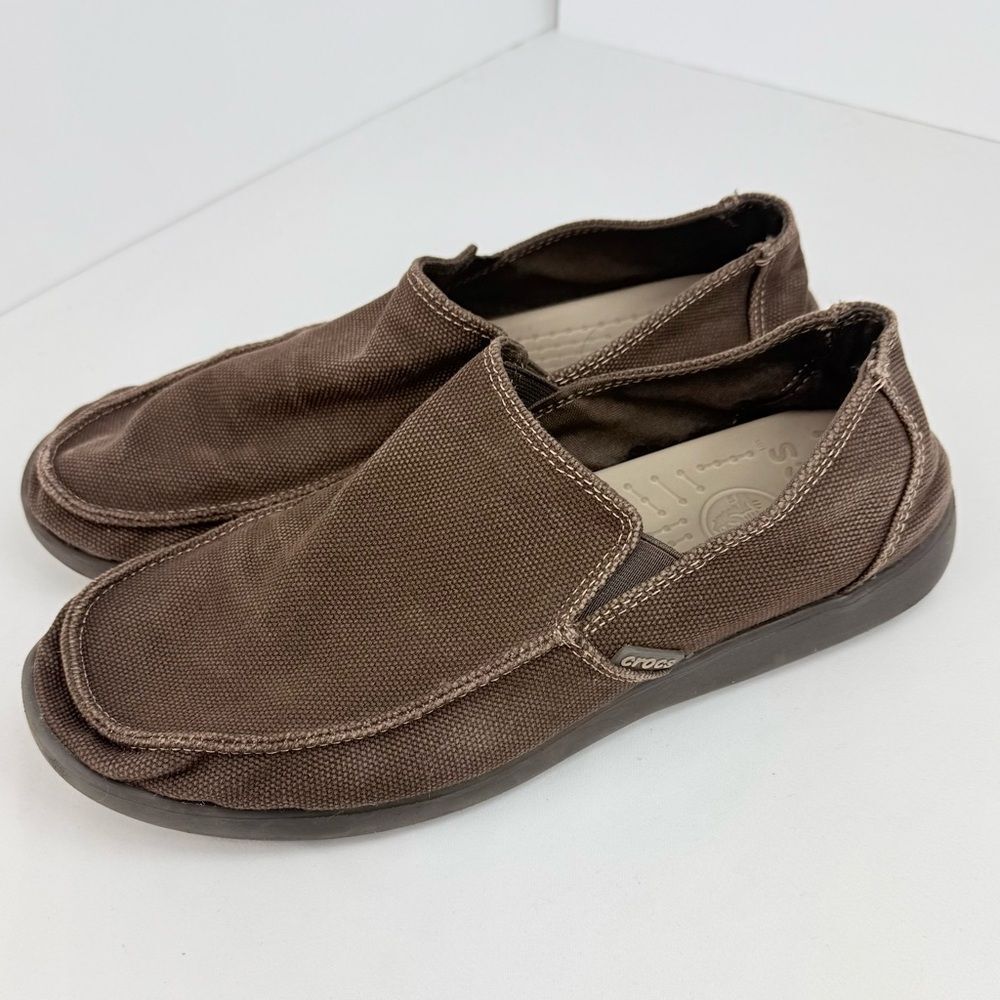 Crocs Santa Cruz Dark Brown Canvas Textured Footpad Casual Slip On Loafers